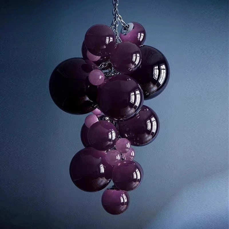 Fruit-themed restaurant Grape chandelier Empty staircase Designer creative glass lamps