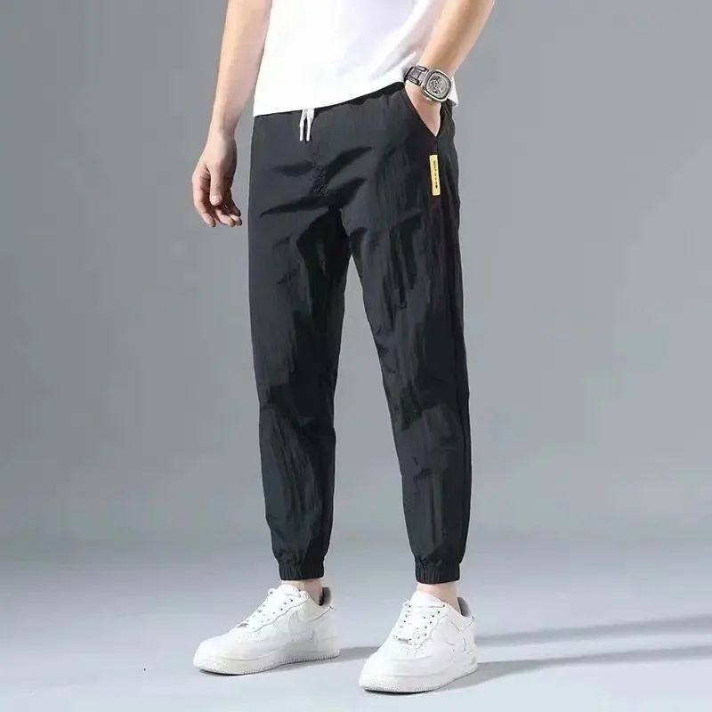 Summer New Fashion Trendloose Large Size Thin Ice Silk Breathable Korean Sports Casual Nine Point Pants 90s Vintage Clothes