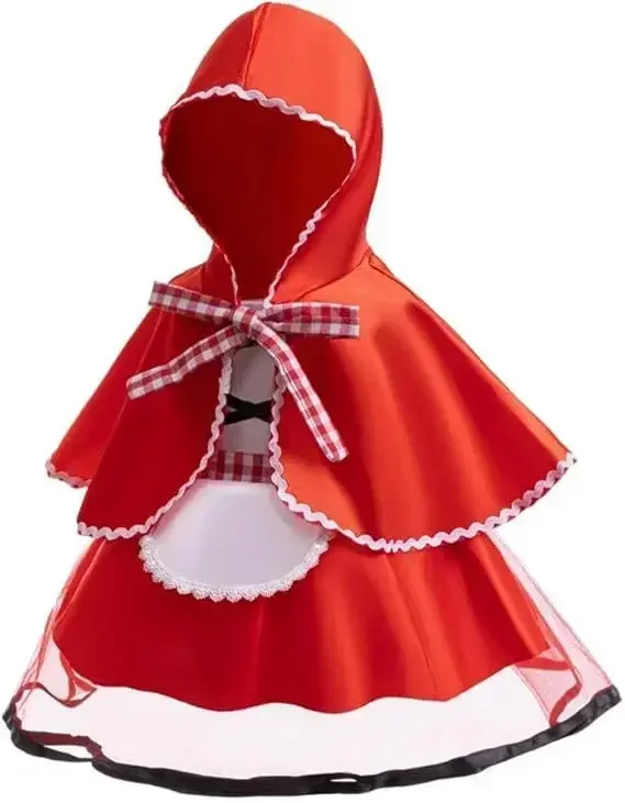 Mädchen Märchenkostüm mit Kapuze, rotem Umhang, Netz-Tutu-Kleid, weißer Schürze, Kinder-Halloween-Karnevalskostüm – Detail 8