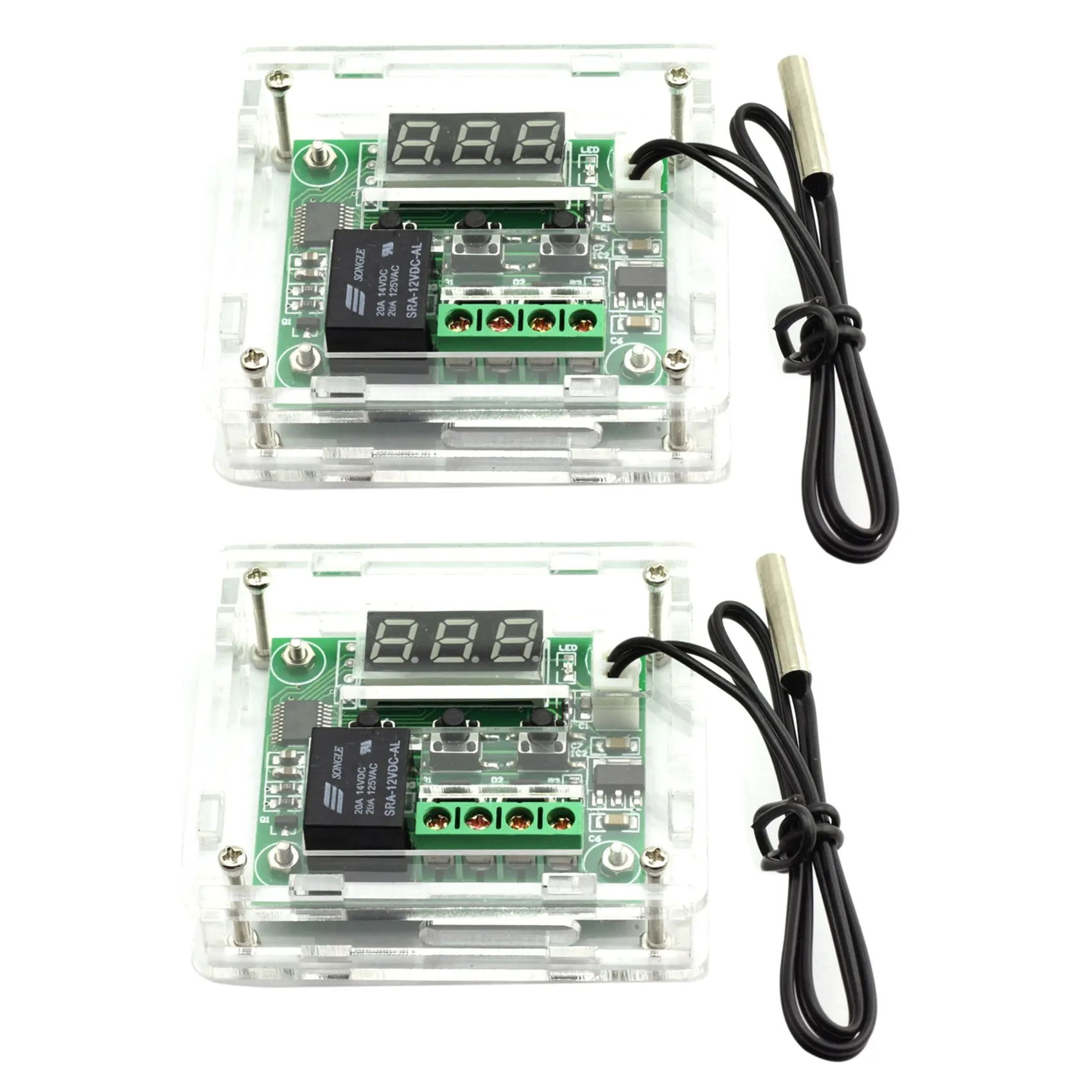 2X W1209 DC 12V Thermostat Temperature Control Switch Thermometer Controller With Digital LED Display With Case-AT30