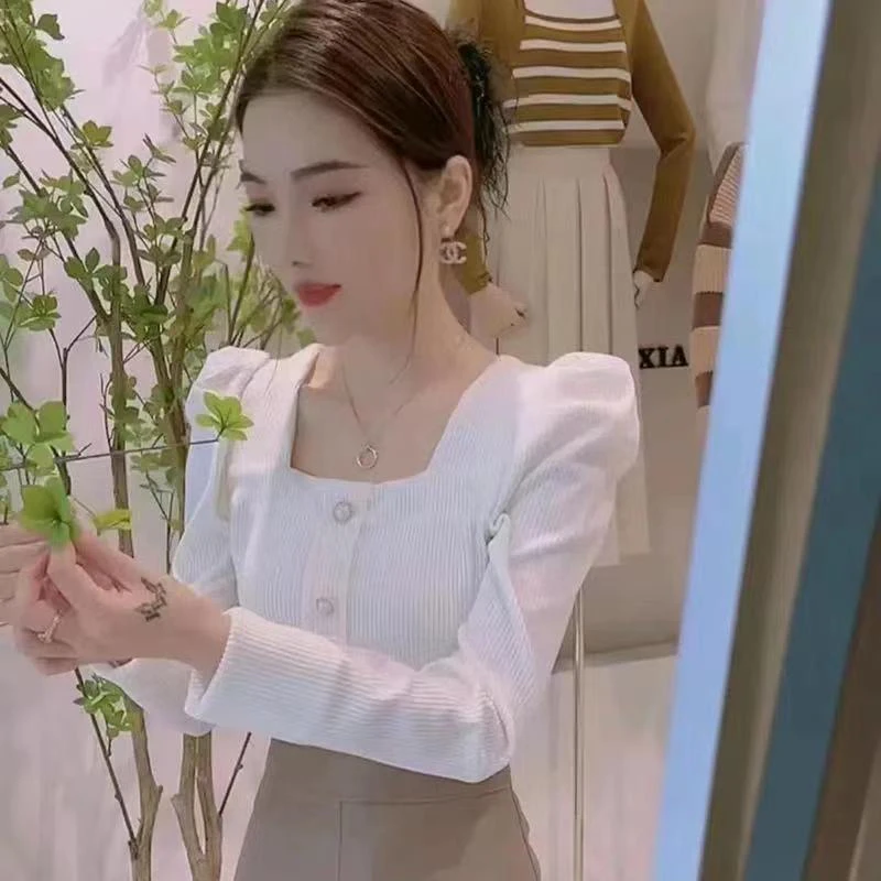 

Женский длинный све Bubble Sve irt с квадратным воротником и базовым слоем Faionable Ele Top Commute Sle Slim Fit ort Length