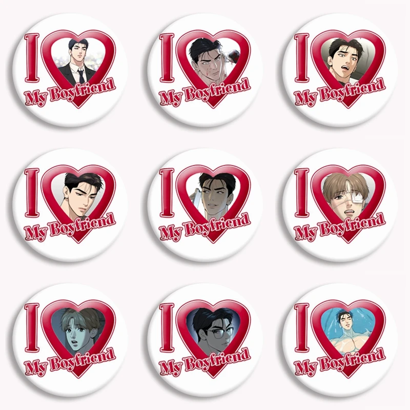 58mm Creative I love my Boyfriend Mouzhou Heart Button Pin Korean Manwha Anime Brooch Badge Bag Jewelry Fans Collec Gift