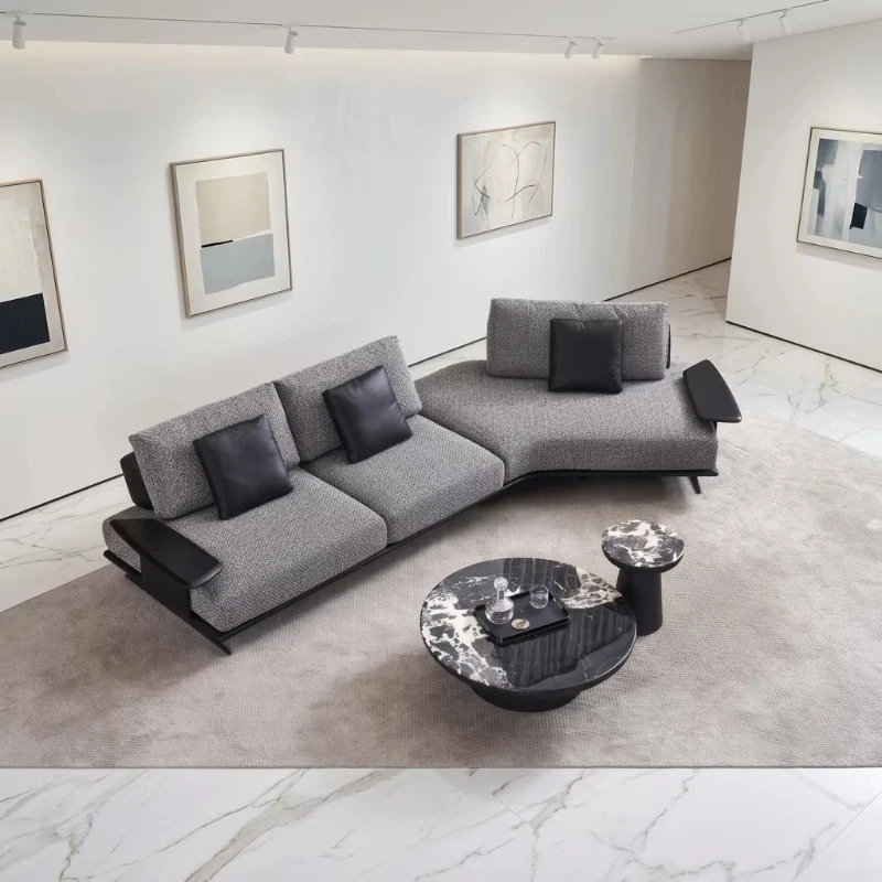 Modern minimalist corner sofa solid wood frame stainless steel legs