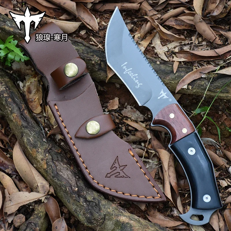 wolf Small Straight Knife Fruit Knife Portable Outdoor survival knife black handle Camping Hunting Hike collection gifts