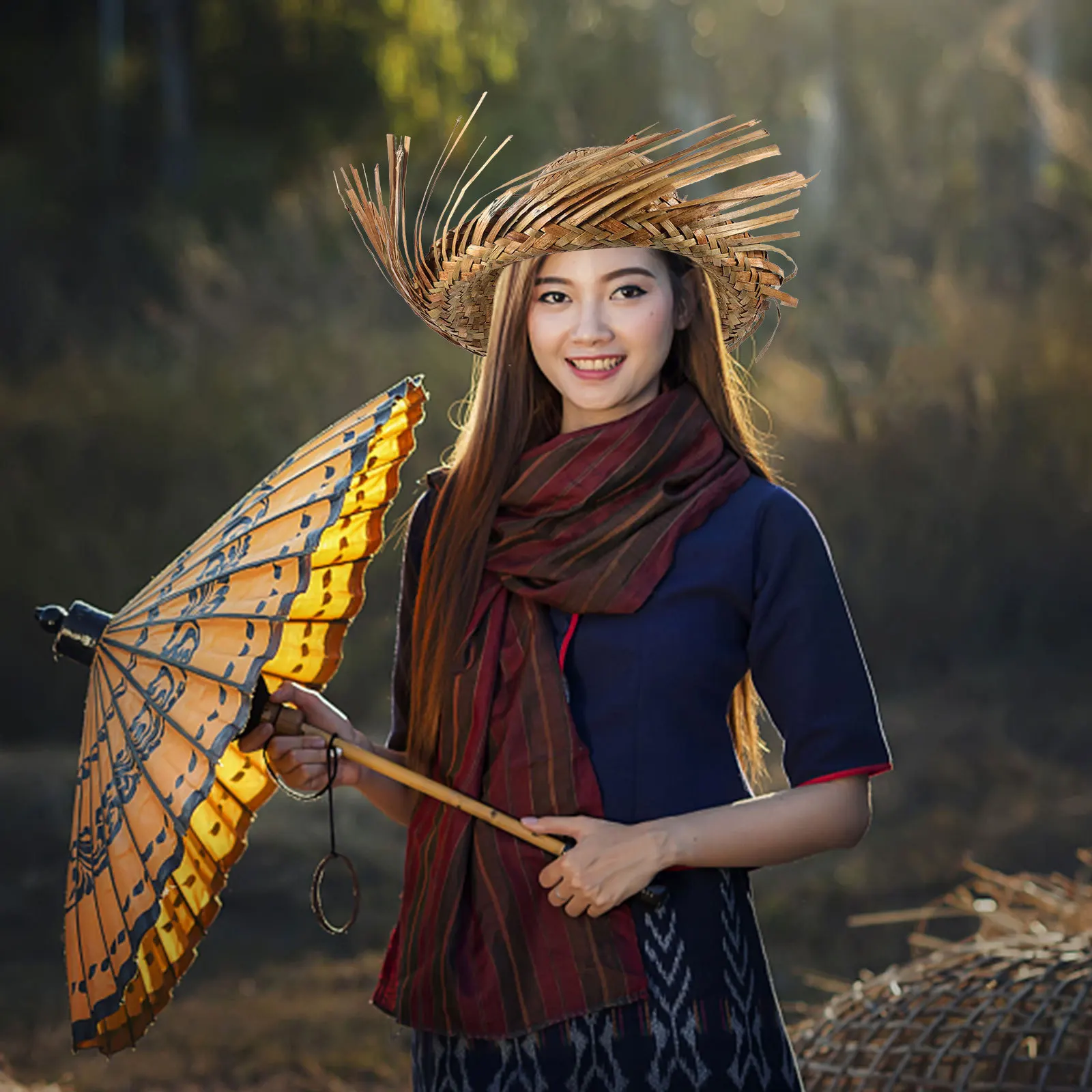 

3Pcs Chicken Coop Straw Hats Handmade Wide Brim Sun Hat Beach Farmer Costume Luau Party Vacation Straw Bucket Hats