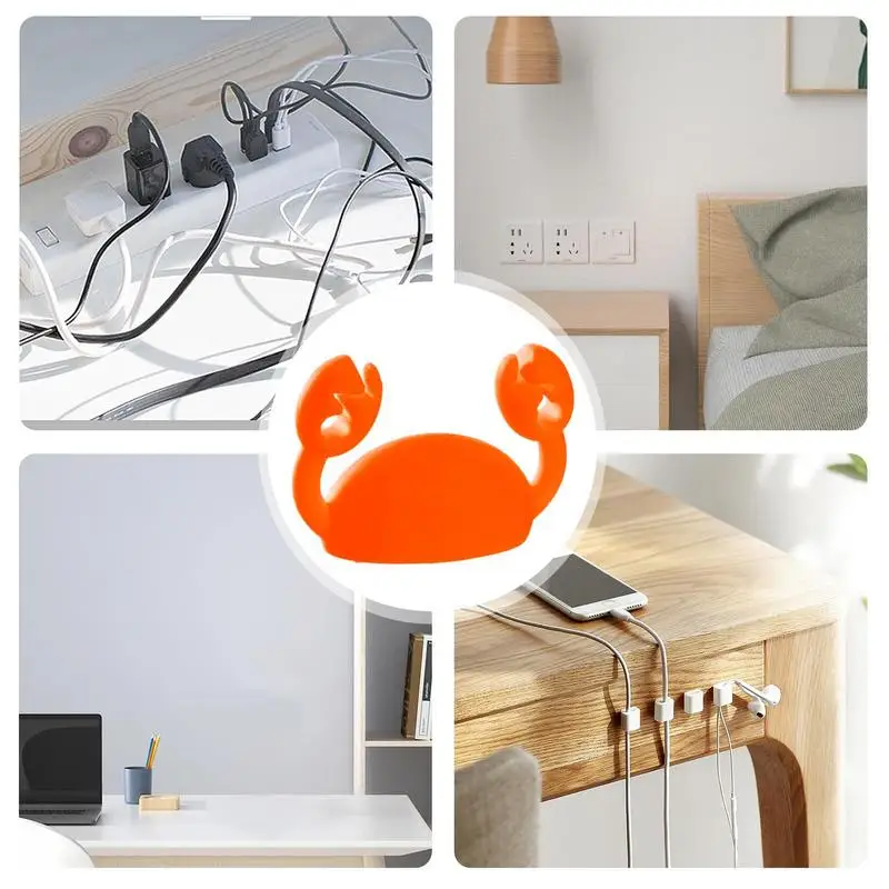 Cute Crab Cord Holder Adhesive cable Organizer clips Bedside and Desktop USB Wire Cords Management For Mouse