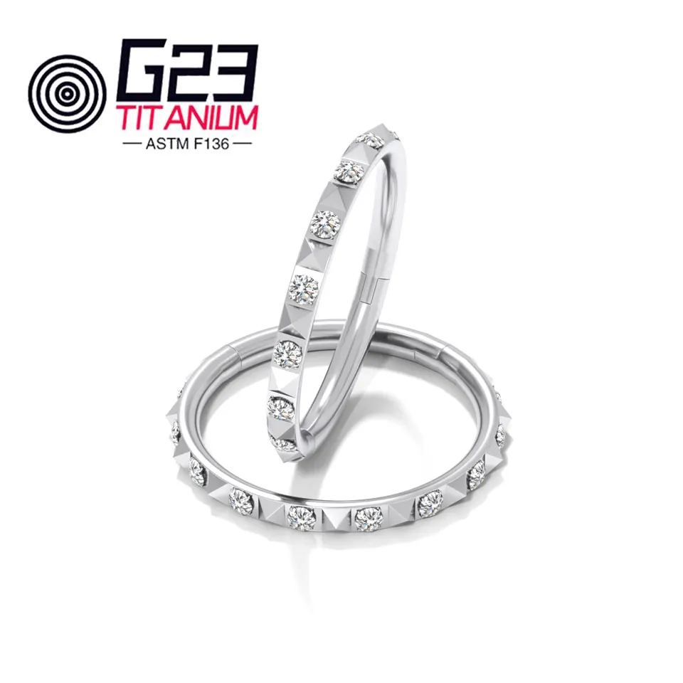 G23 Titanium CZ Hinged Pitch Ring Nose Ring Ear Piercings Hoop Clicker Cartilage Tragus Earrings Piercing Jewelry For Women