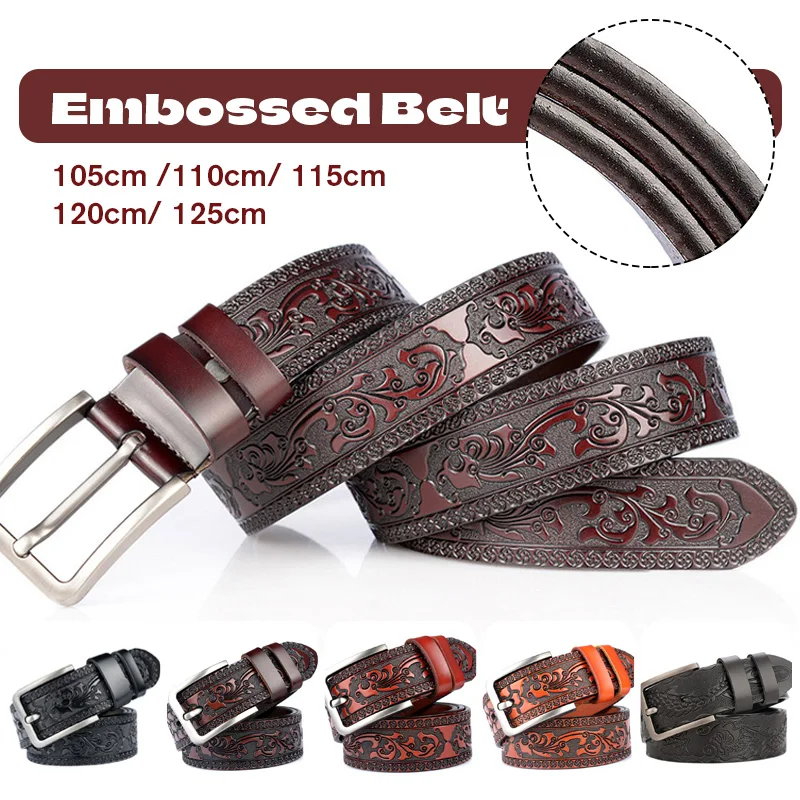 

Male Fashion Design Genuine Leather Belt High Quality Vintage Embossed Pattern Pin Buckl Belt Jeans Casual Business Waistband