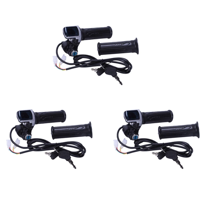 3X 36V Universal Electric Bicycle Throttle Handle With Leddisplay Indicator Speed Power Display Key Lock