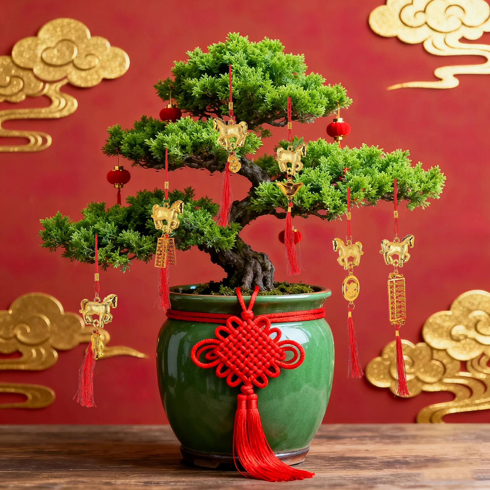 6 قطع من زينة معلقة على شكل سنة الحصان، قلادات شرابة حمراء، زينة محظوظة للعام الصيني الجديد، مهرجان ربيع المكتب المنزلي #6