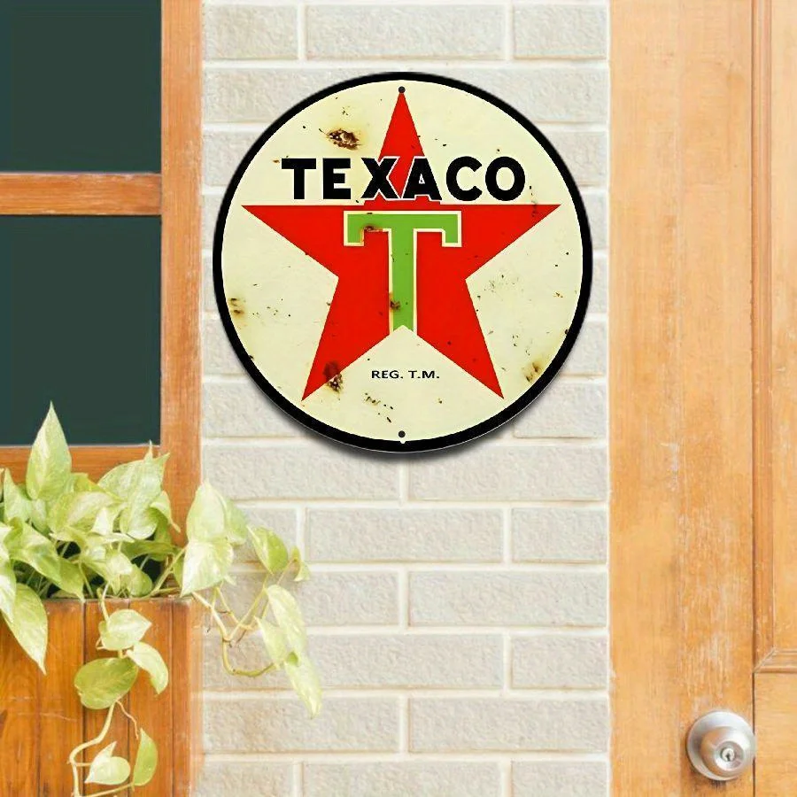 Vintage Texaco Red Star Aluminum Metal Sign - Retro Gas Station Wall Art for Bar, Cafe, Beach House, Backyard - 7.8