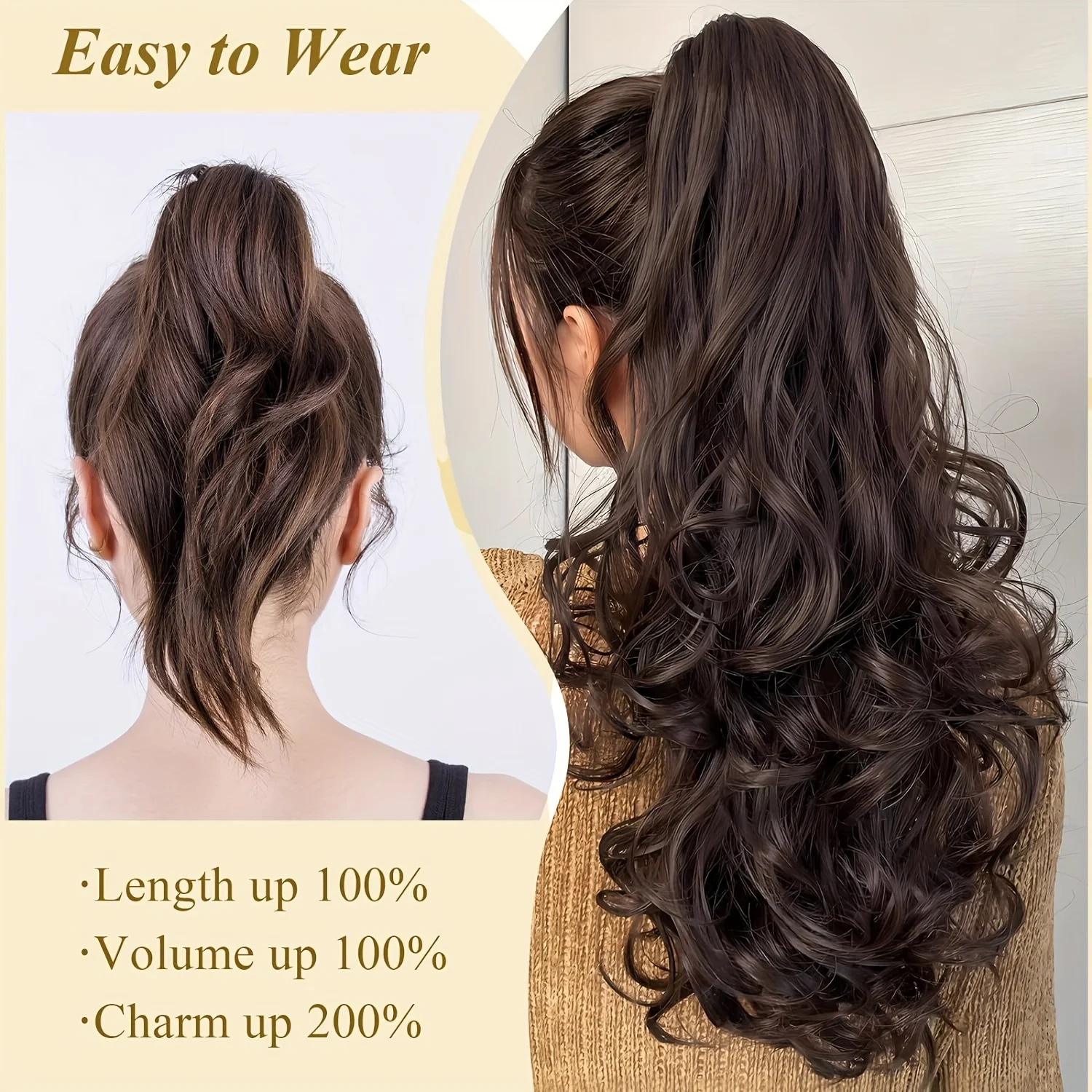 Body wave Curly Claw Clip In Hair Extensions Ponytail Synthetic wig 22inch long Hairpiece braids Ponytail Elegant women hair wig