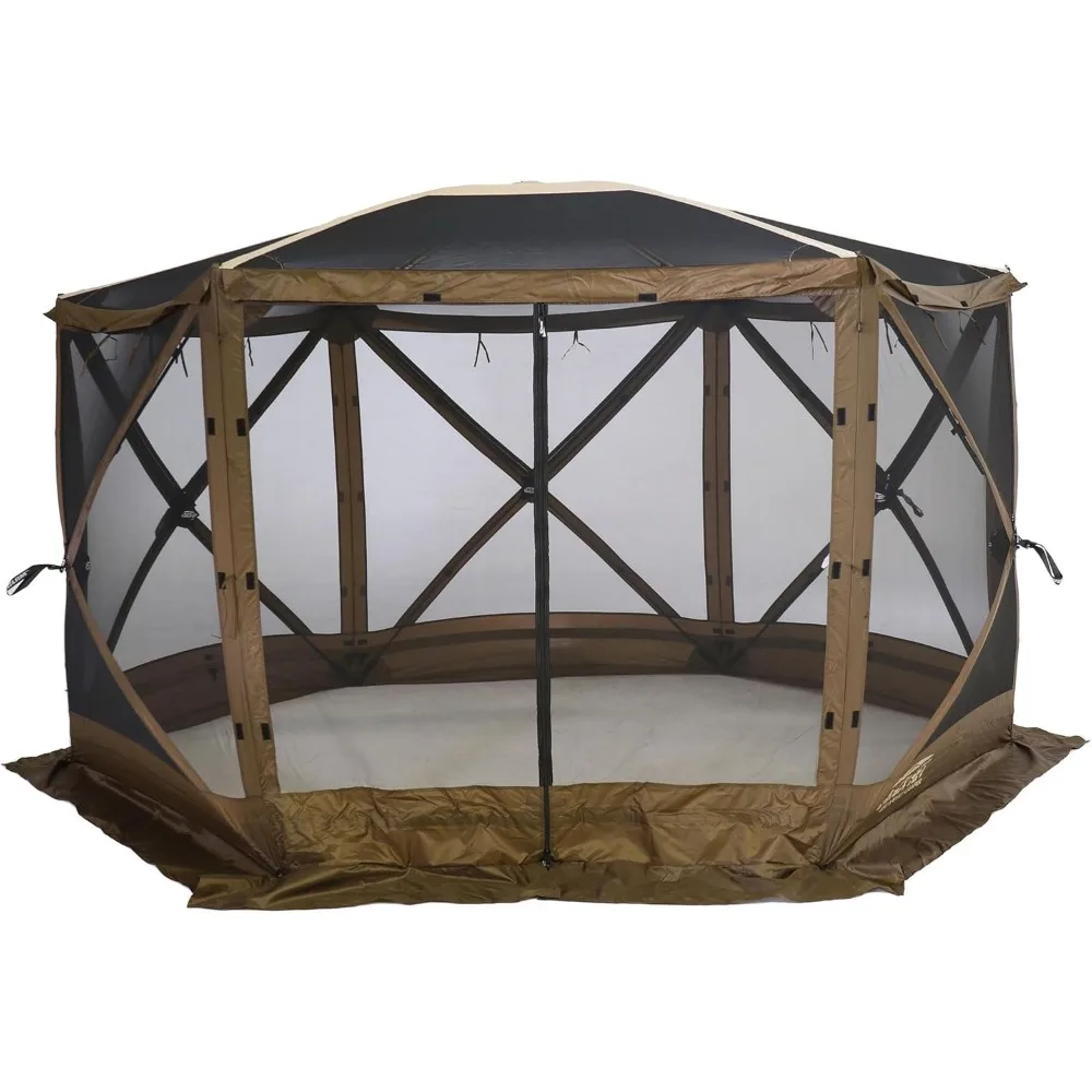 

Quick-Set Escape Sky Camper 11.5’ x 11.5’ Pop-Up Outdoor Gazebo Instant Screen Tent 6-Sided Canopy Shelter w/Ground Stakes & Ca
