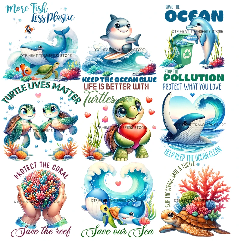 Protecting the Underwater World of Marine Life Heat Transfer On Clothes patches for Children's clothing patches for clothing