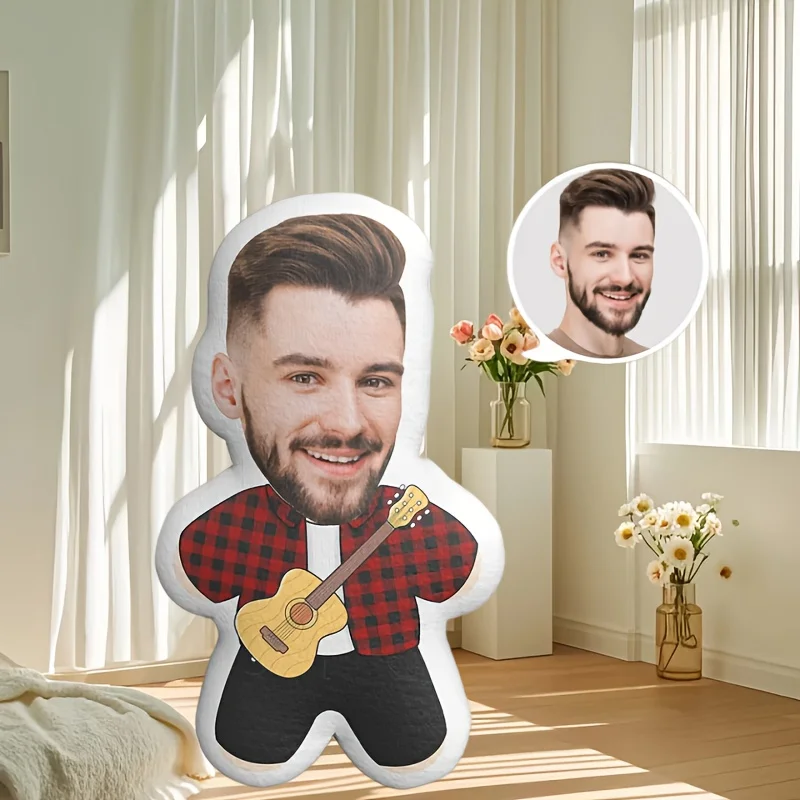 Musician Cool Funny Pillow Customization, Featuring Personalized Face, Zipper Closure, Casual Style Home Decor Pillow, All-Seaso