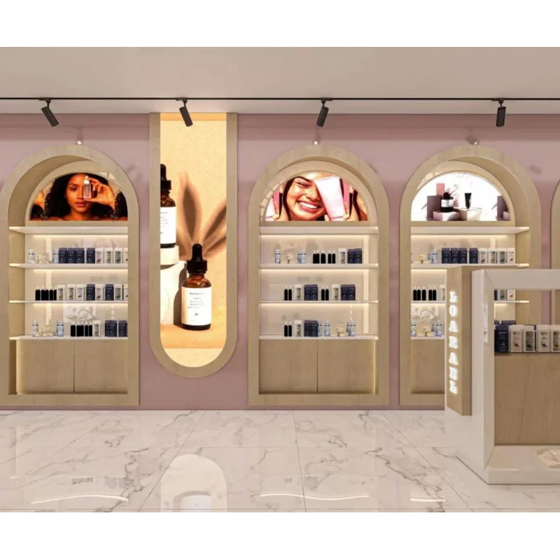 custom.Premium Plywood Perfume Double Sidew Middle Stand Display Customized Lighted Letter