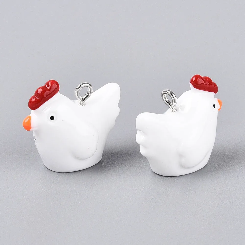 10 Pcs 3D Chick Opaque Resin Pendants Charms with Platinum Tone Iron Loop White 3D Chick Pendants Decoration for Women DIY