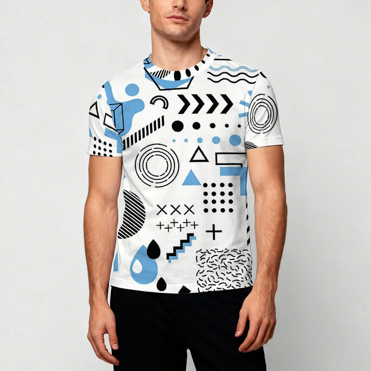 

Simple and personalized geometric print men's short-sleeved T-shirt, new summer fashion, versatile, comfortable, casual top