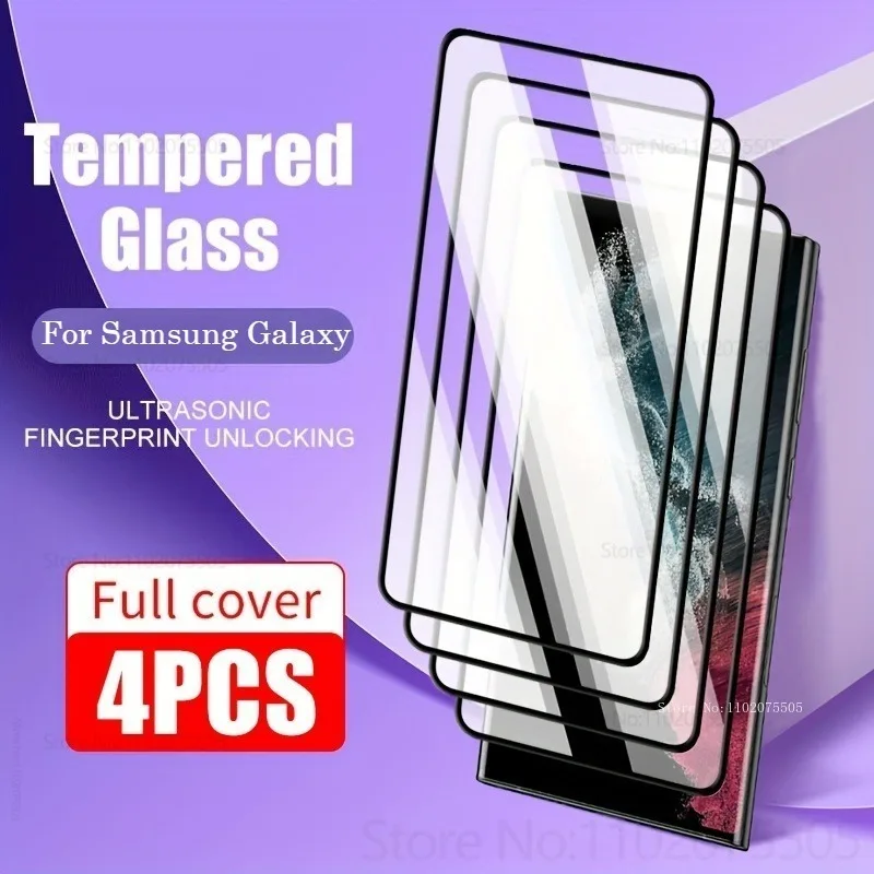 4pack Black Edge Protectors Films for Samsung Galaxy S9 S10 Plus S20 Plus Mobile Phone Full Screen Tempered Glass S21 S22 Ultra