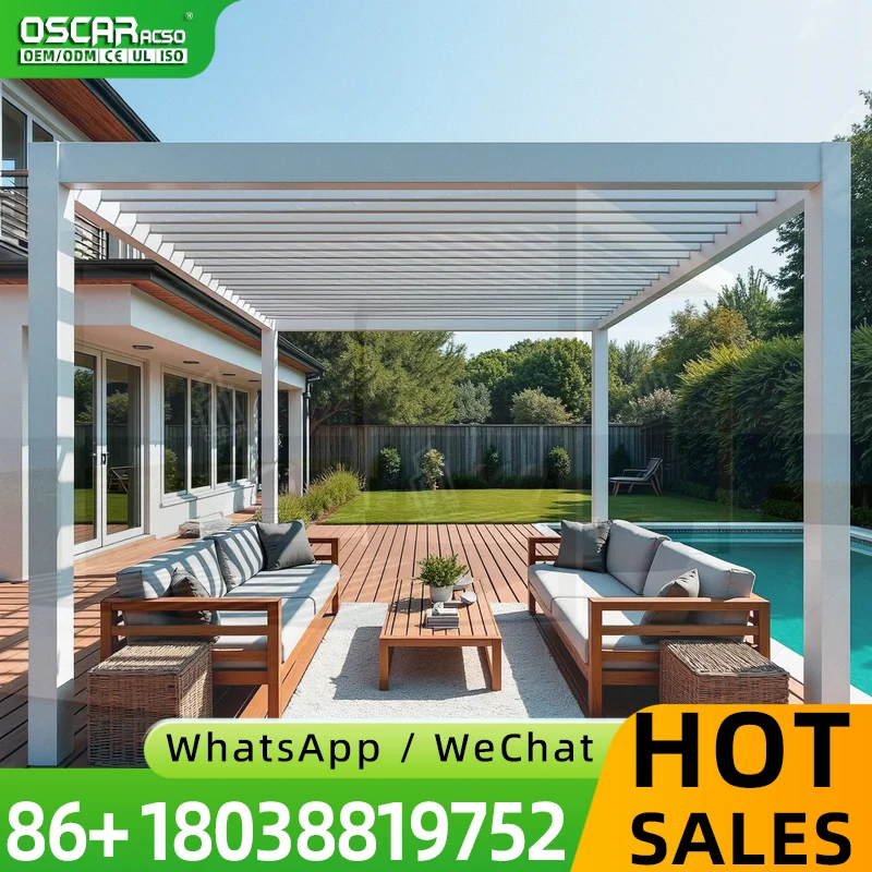 Motorized Bioclimatic Louvered Aluminium Roof Outdoor Balcony Garden Gazebo Custom Size Snowproof LED pergola