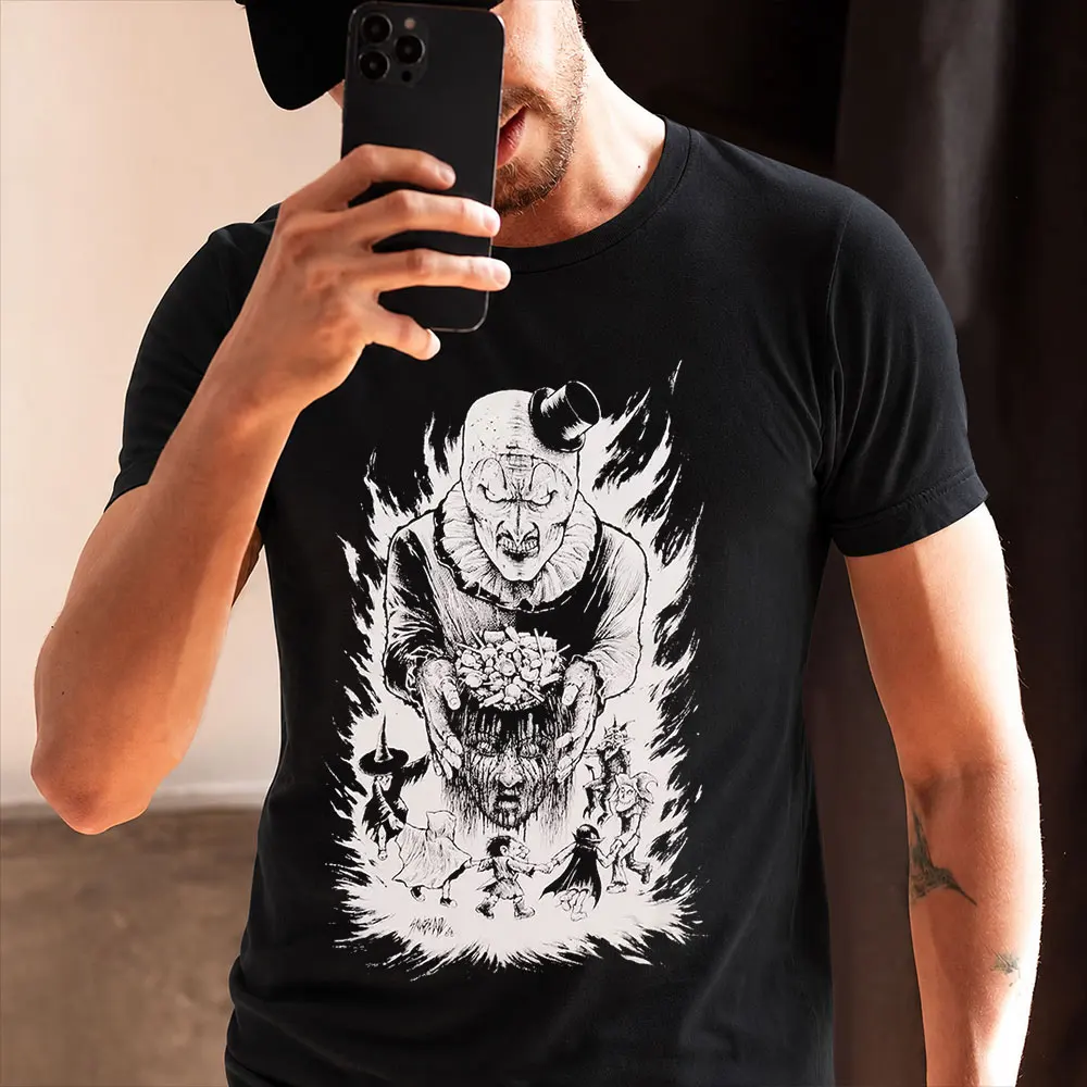 Retro Horror Movie Terrifier Art The Clown Killer Scary Halloween Gift T Shirt 0807 Short Sleeve Graphic clothes All size tops