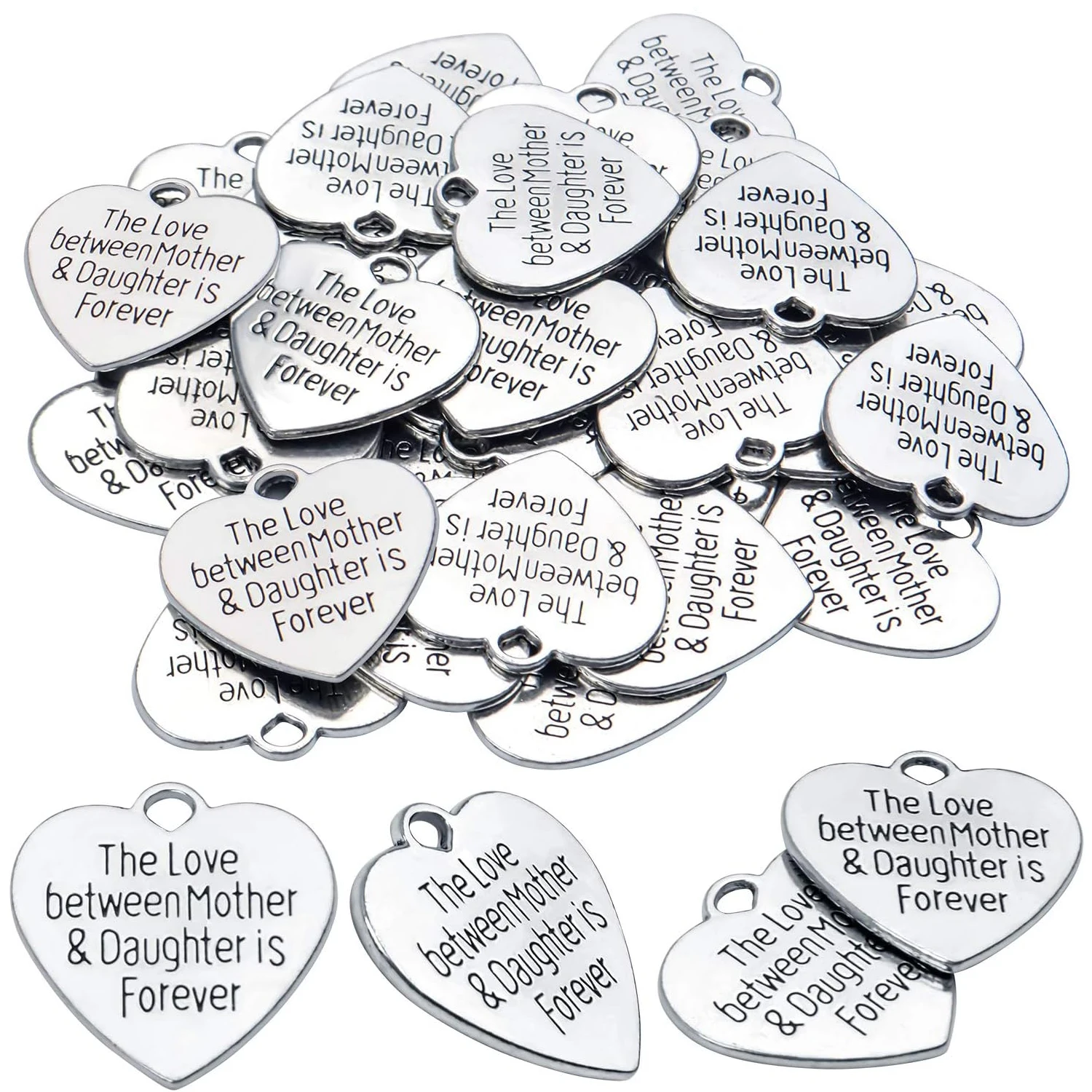 

30pcs Heart-shaped Charms with Message 'The Love Between Mother & Daughter is Forever' Jewelry Findings for Bracelet Necklace