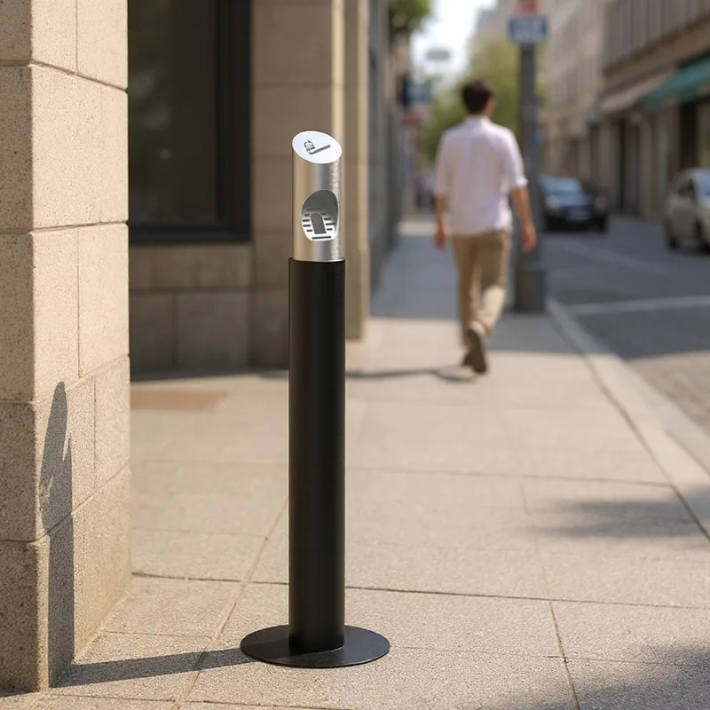 Inclined vertical outdoor smoke extinguishing column, stainless steel cigarette butt column, shopping mall smoking area ashtray