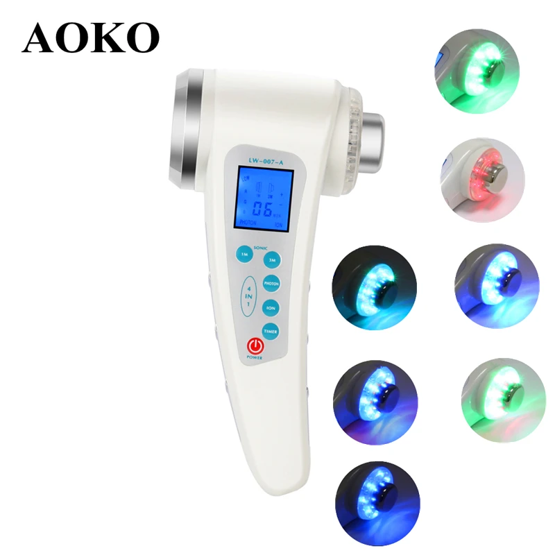 AOKO 1Mhz 3Mhz Ultrasonic Face Skin Care Machine 7 Color LED Photon Beauty Tool Body Slimming Anti Cellulite Massager device