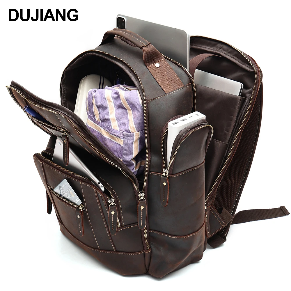 

Computer Bag for Man Vintage Fashion Hiking Travel Backpack Genuine Leather Business Backpack Laptop Bag