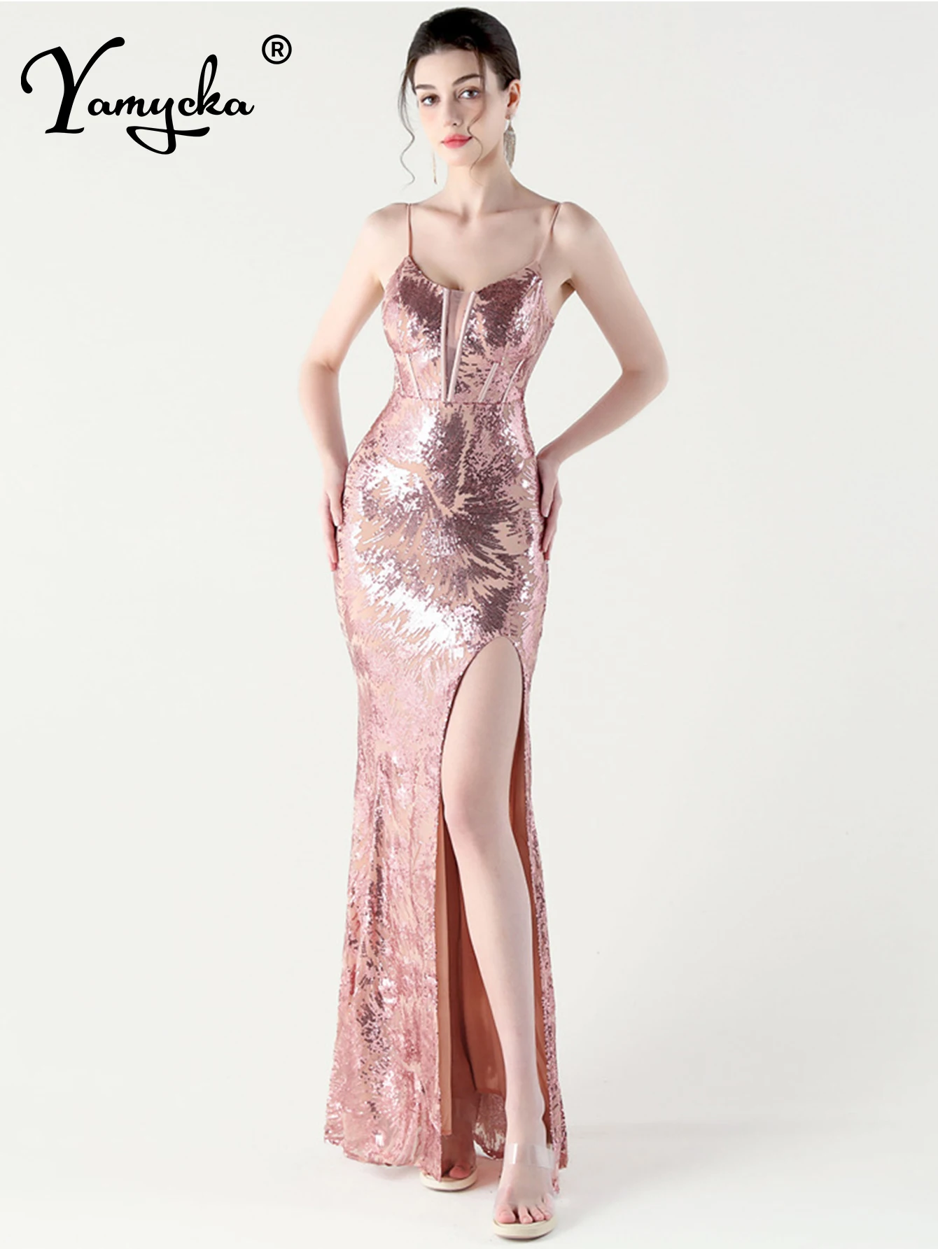 セクシーな背中見せスパンコールマキシ丈スリップサマードレス レディース エレガントな誕生日パーティー ロングドレス 女性用ラグジュアリープロムイブニングドレス