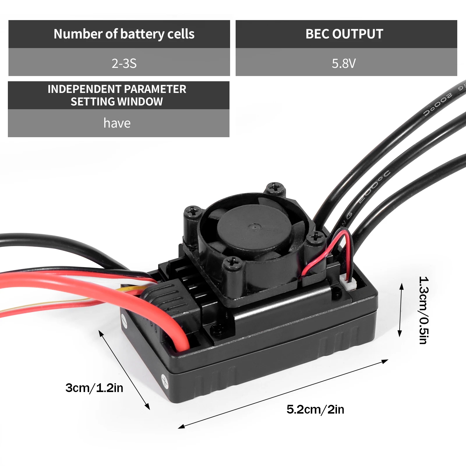 60A brushless ESC 2-3S with built-in switch mode BEC for 1/10 RC car On-road/Off-road/Buggy/Monster