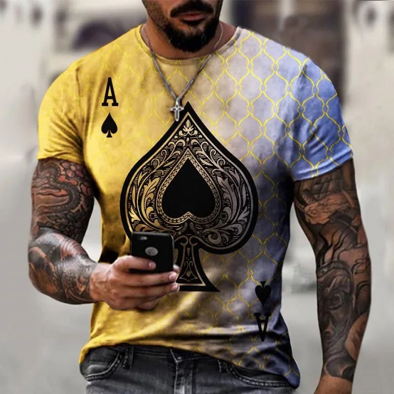 Summer Demo Anime Men\'s T-shirt Street Punk Poker Ace of Spades Clothes 3D Printing Street Fashion Oversize Short-Sleeved Shirt