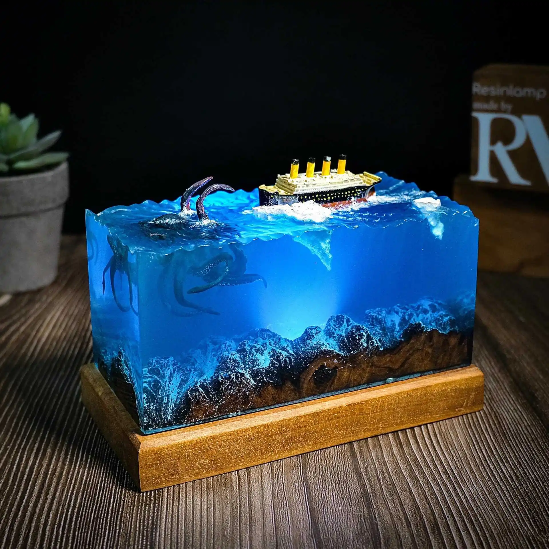 titanic-and-sea-monster-giant-octopus-wood-resin-lamp-handmade-decoration-halloween-gift-ornament