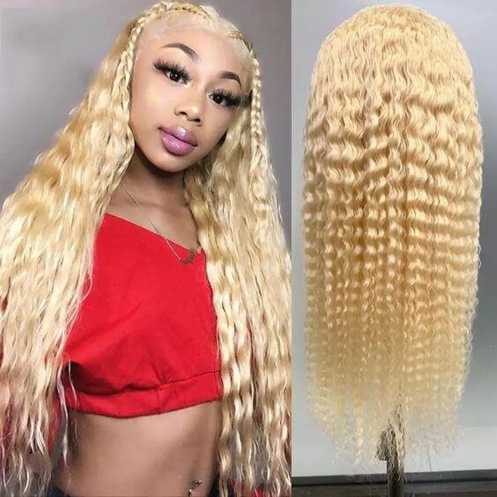 Blonde Synthetic Lace Wig Long Deep Curly 13X4 Lace Front Wigs for Women Natural Hairline Synthetic Wig Party Cosplay