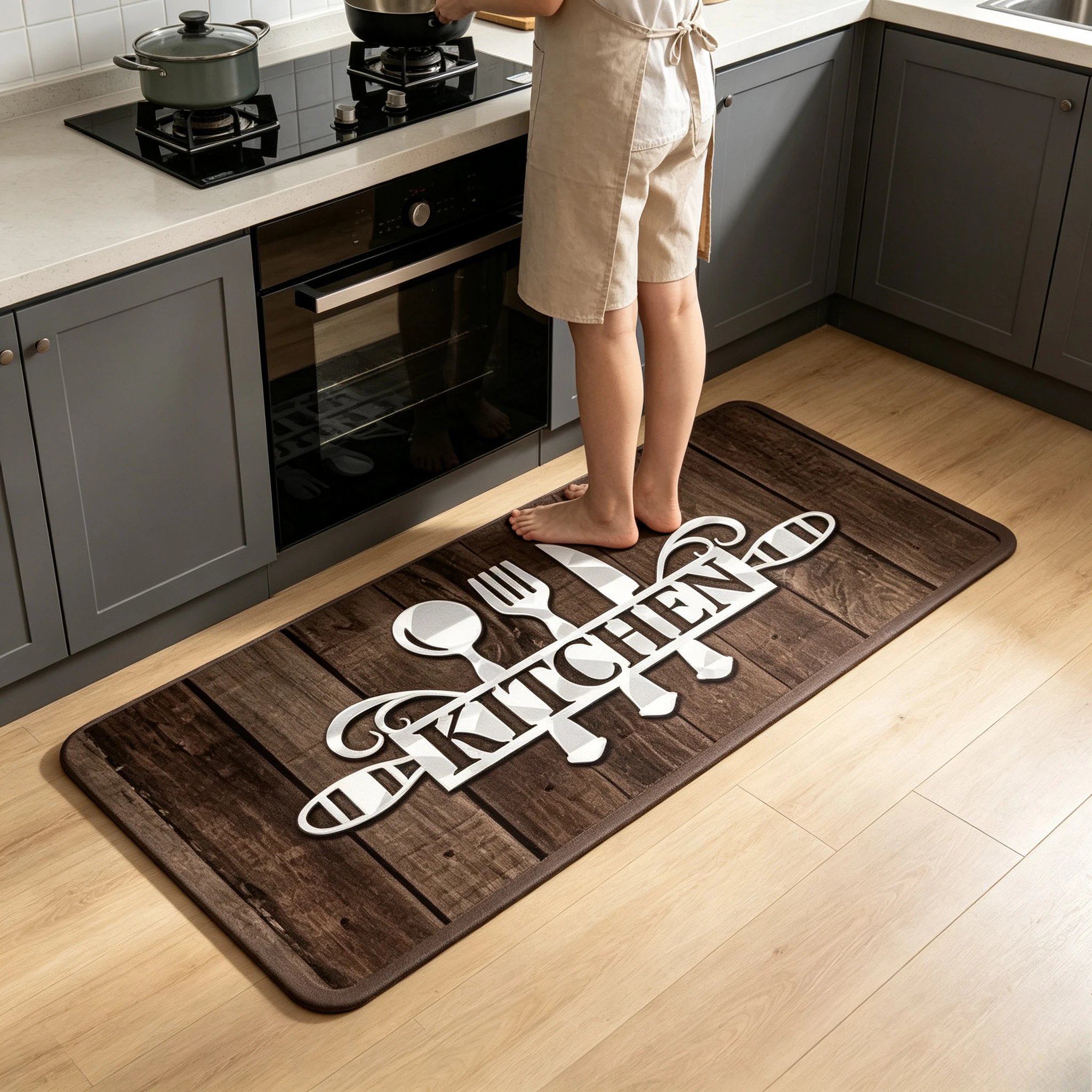 Retro Farmhouse Kitchen Runner Rug Classic Cutlery Text Graphic Floor Mat Household Home Decor for Cooking Area Hallway Indoor