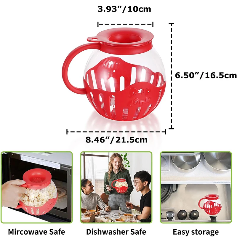 LMETJMA 2.25QT Microwave Glass Popcorn Popper with Silicone Lid Microwave Popcorn Popper with Temperature Safe Glass JT186