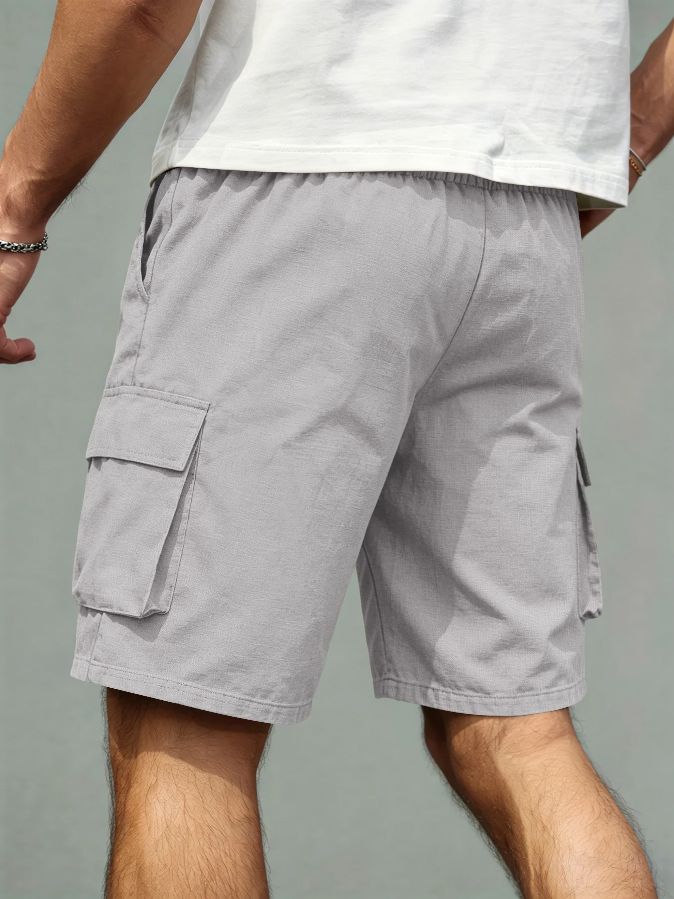 2026 Men's loose linen straight-leg pants, casual multi-pocket work shorts, high-end men's shorts, drawstring daily work shorts