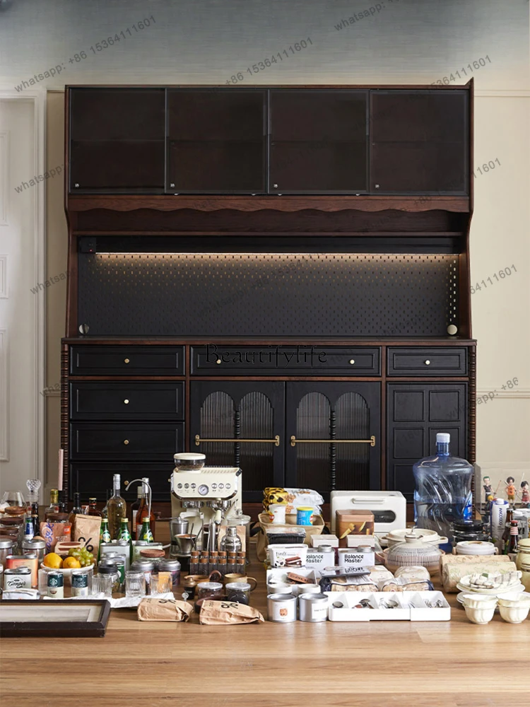 yj7 Solid wood dining side cabinet French retro wall integrated medieval kitchen storage locker