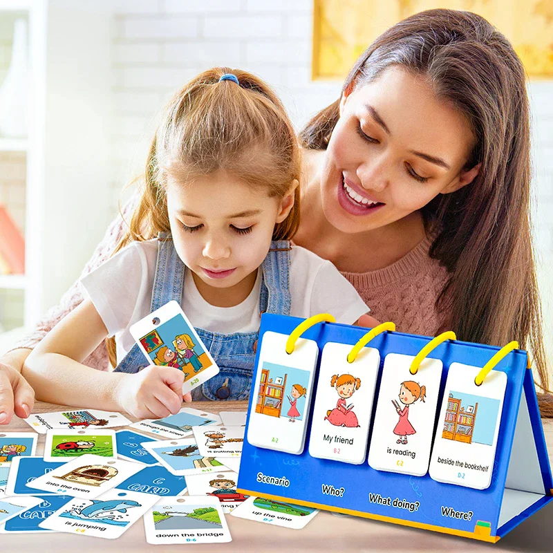 Juego de calendario de tabla de bolsillo para aprendizaje de inglés para niños de 3 a 10 años, juegos de rompecabezas de construcción de frases, juegos de palabras, tarjetas Flash fonéticas