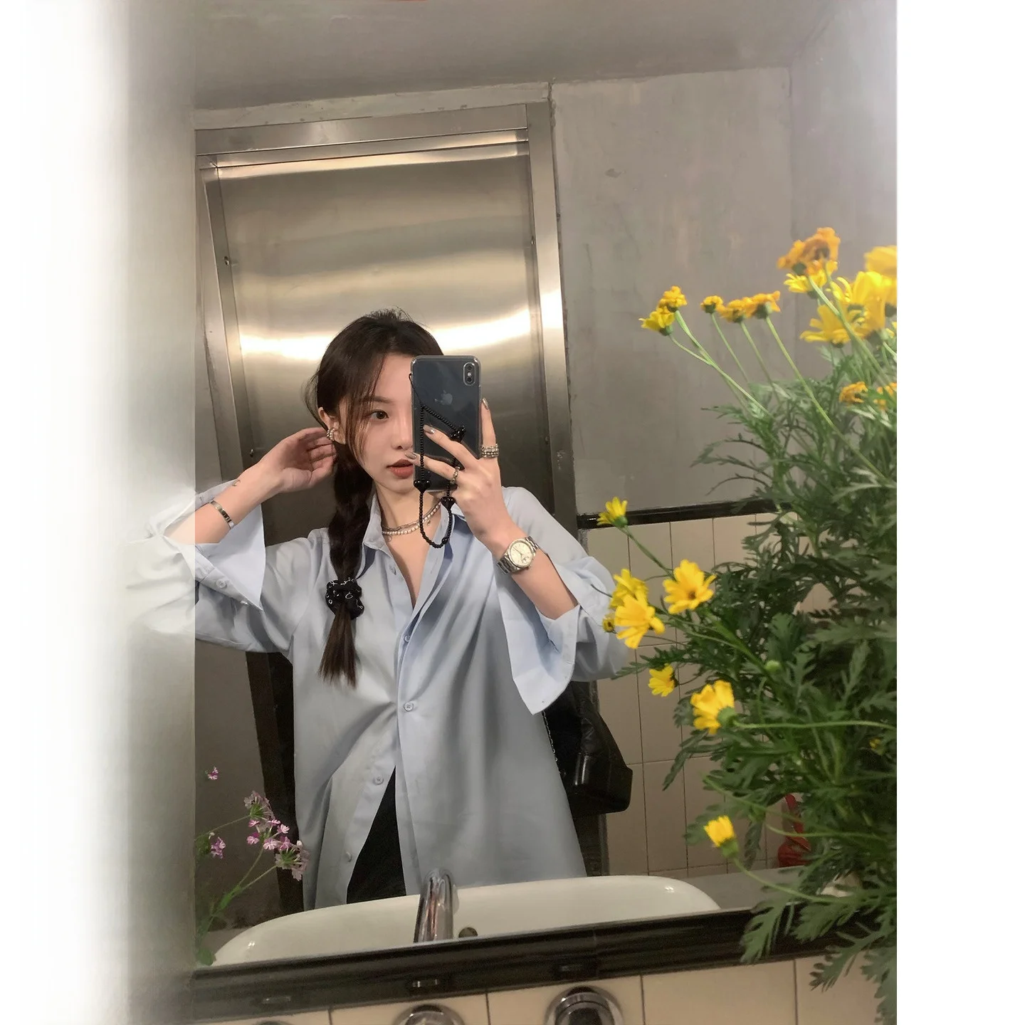 

Blue Modal Linen Long Sve irt Women's Early Autumn New Design Sensation Top YUYUREAL Commute Sle Loose Fit irt