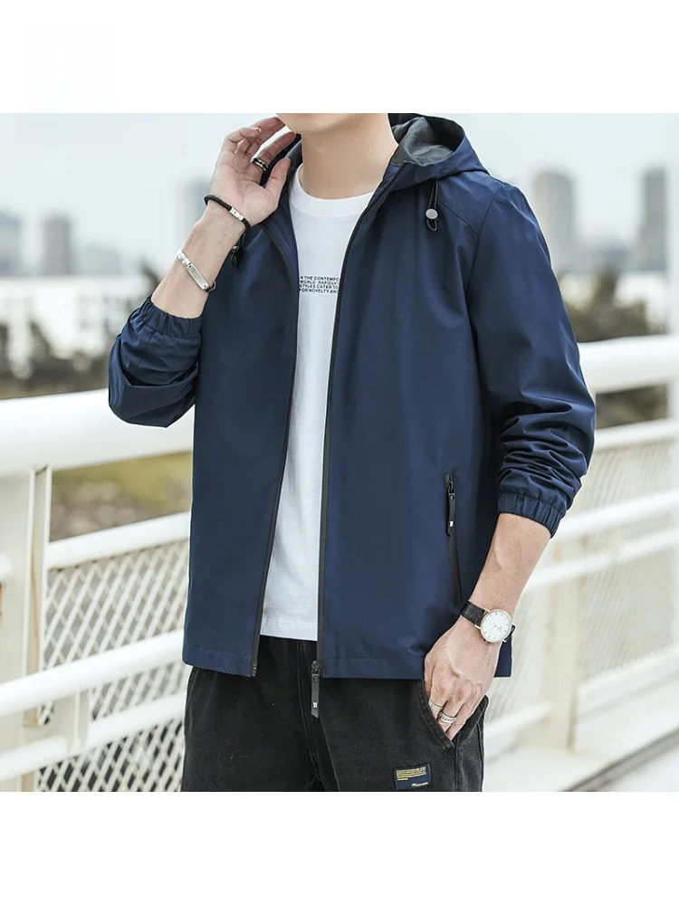 

Rn Men's Hooded Jaet Sli Versatile Casual Top for Autumn Stand Fit Polyester Fiber Long Sve Zipper Closure