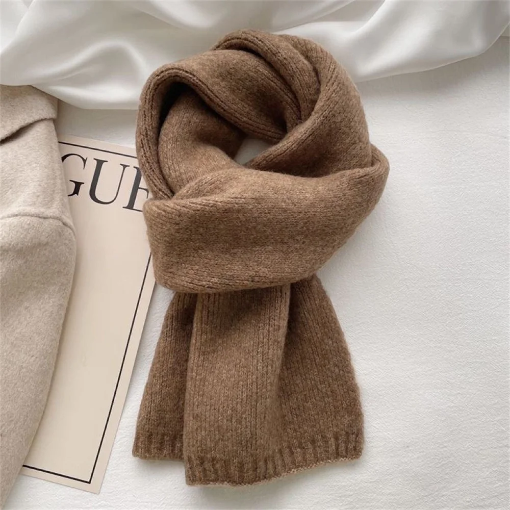 Cashmere Neckerchief Breathable Wool Muffler Warm Scarf Women Solid Color Winter Thickened Knitted Neck Cover Fashion Shawls