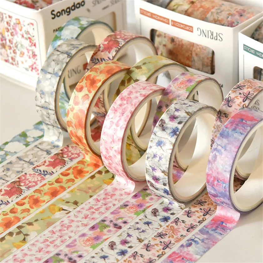 adesivos de flores de fita washi romantico decoracao pequena kawaii papel de mascaramento scrapbook diario papel da coreia sakura papeleria 01