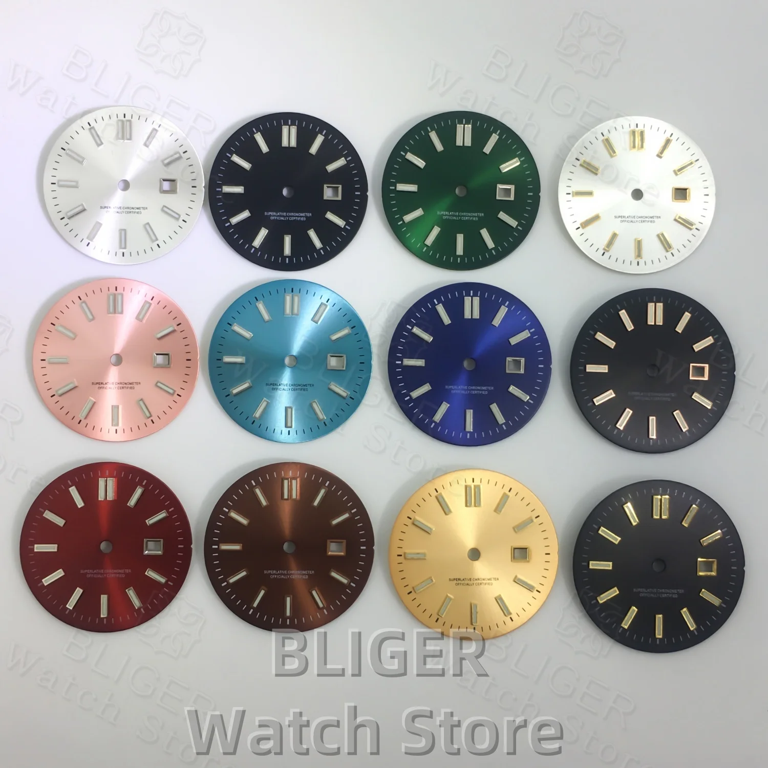 BLIGER 24.5mm Sunburst Watch Dial Black White Rose Ice Blue Pink Dial Rose Gold Sticks Index Luminous Fit NH05 Lady Watch parts
