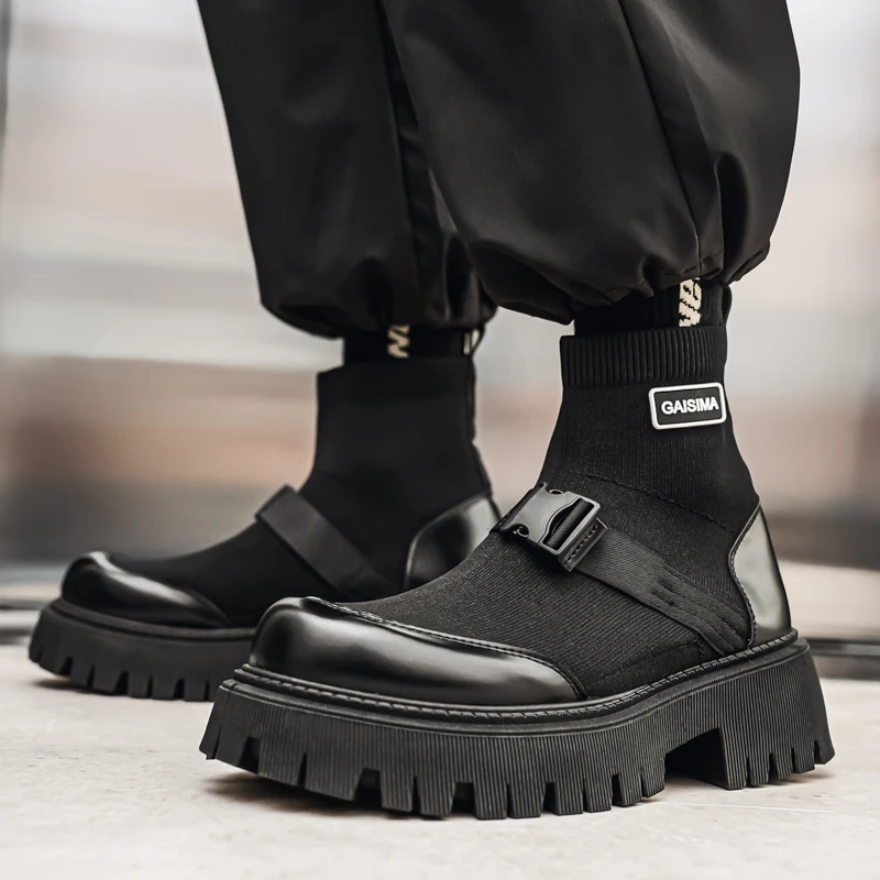 

Thick Soled Men's Ankle Boots Leisure Business British Style Fashion Street Daily Work Height Increasing Leather Shoes High Top