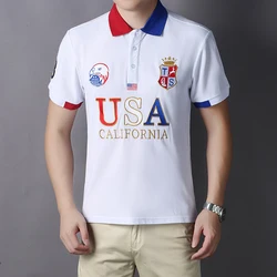 Men's polo shirt USA White Royal short casual  sport party high-end cotton embroidery luxury contrast color original design