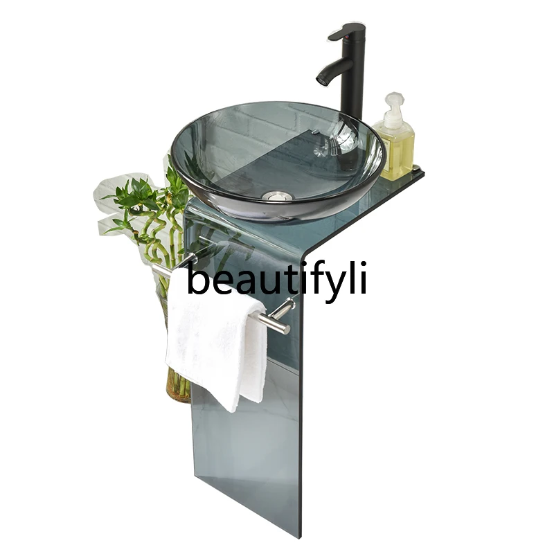 

Balcony column wash basin glass washbasin bathroom wash basin courtyard floor-to-ceiling wash basin