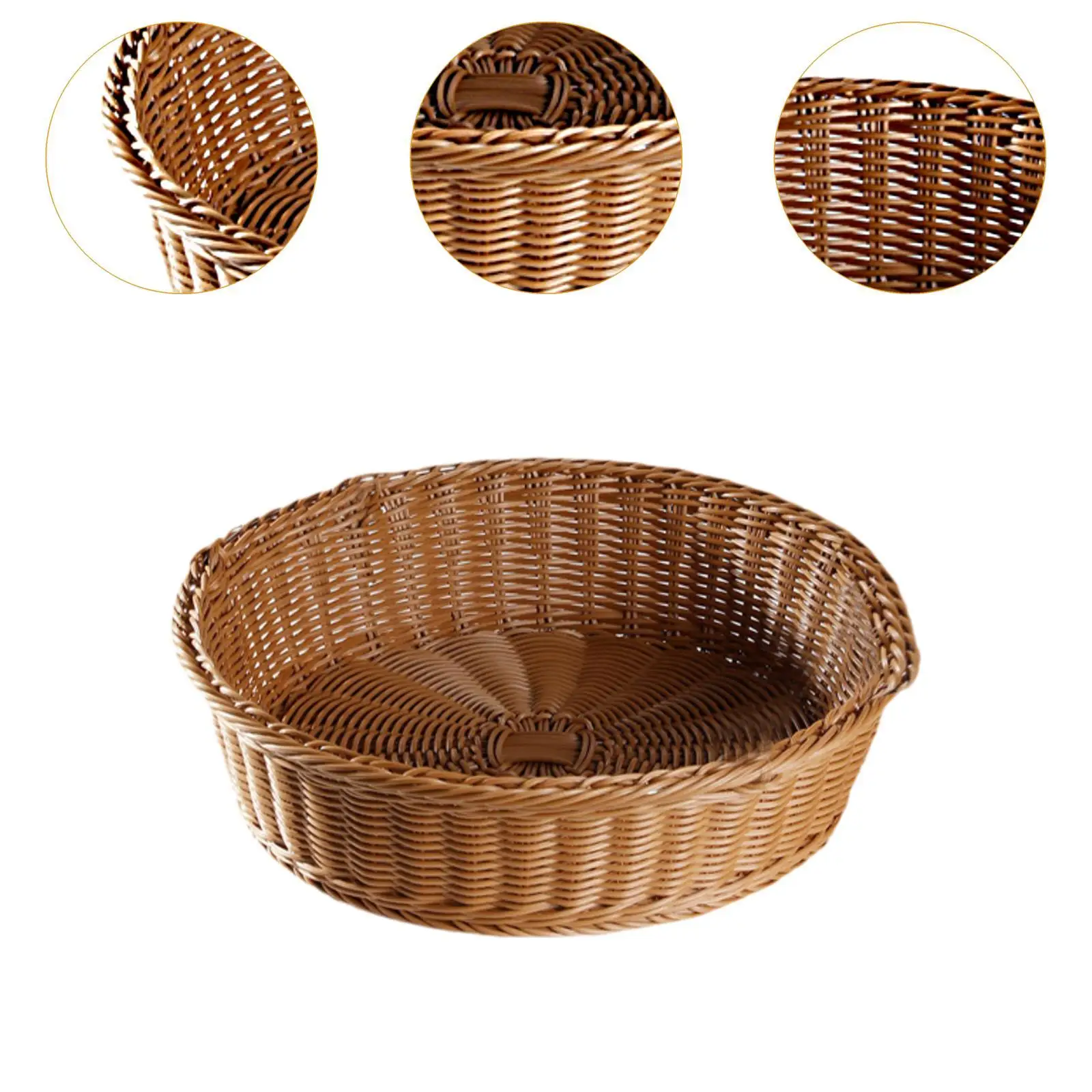 Cesta de ratán de imitación, bandeja redonda portátil tejida a mano para comida, dulce, pastel
