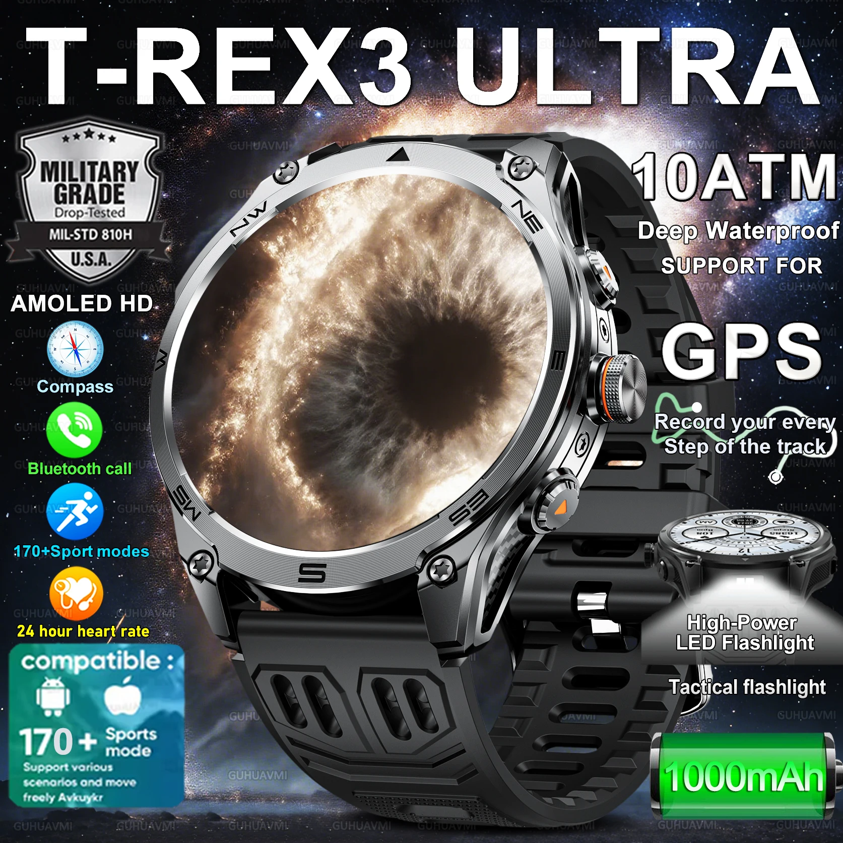 2025 Новые военные умные часы T-REX3, аккумулятор 1000 мАч, GPS-компас, 10 АТМ, водонепроницаемые, тактические, спортивные, фитнес-вызовы, умные часы для мужчин 2025 Новые военные умные часы T-REX3, аккумулятор 1000 мАч, GPS-компас, 10 АТМ, водонепроницаемые, тактические, спортивные, фитнес-вызовы, умные часы для мужчин