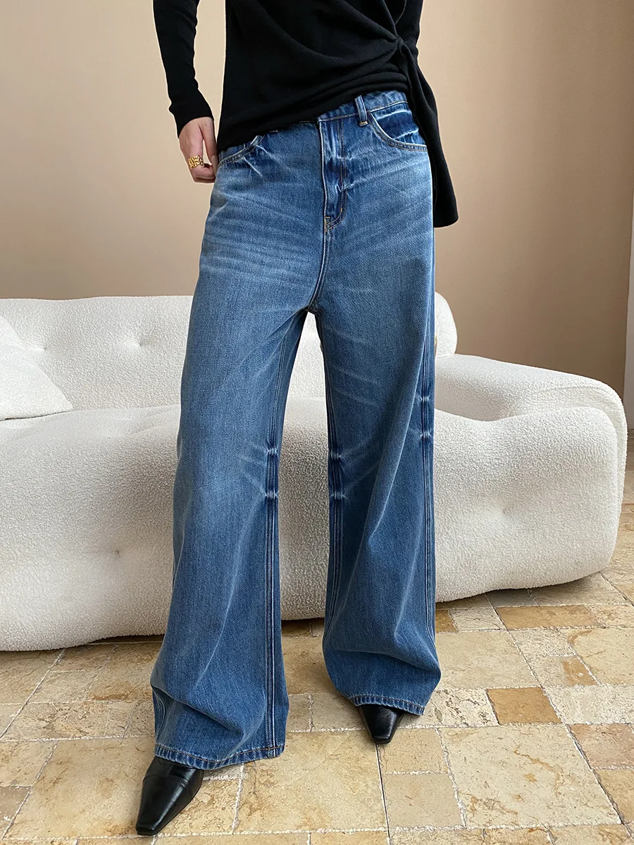 

Расслабляющий дизайн деконструктивизма с двусторонним швом, потертые потертые широкие джинсы с высокой талией